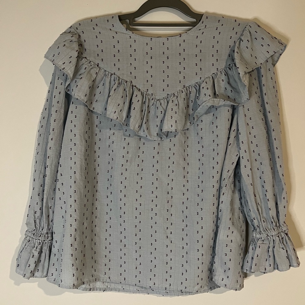 C Blue Ruffle Top Purple Embroidered Detail 1946